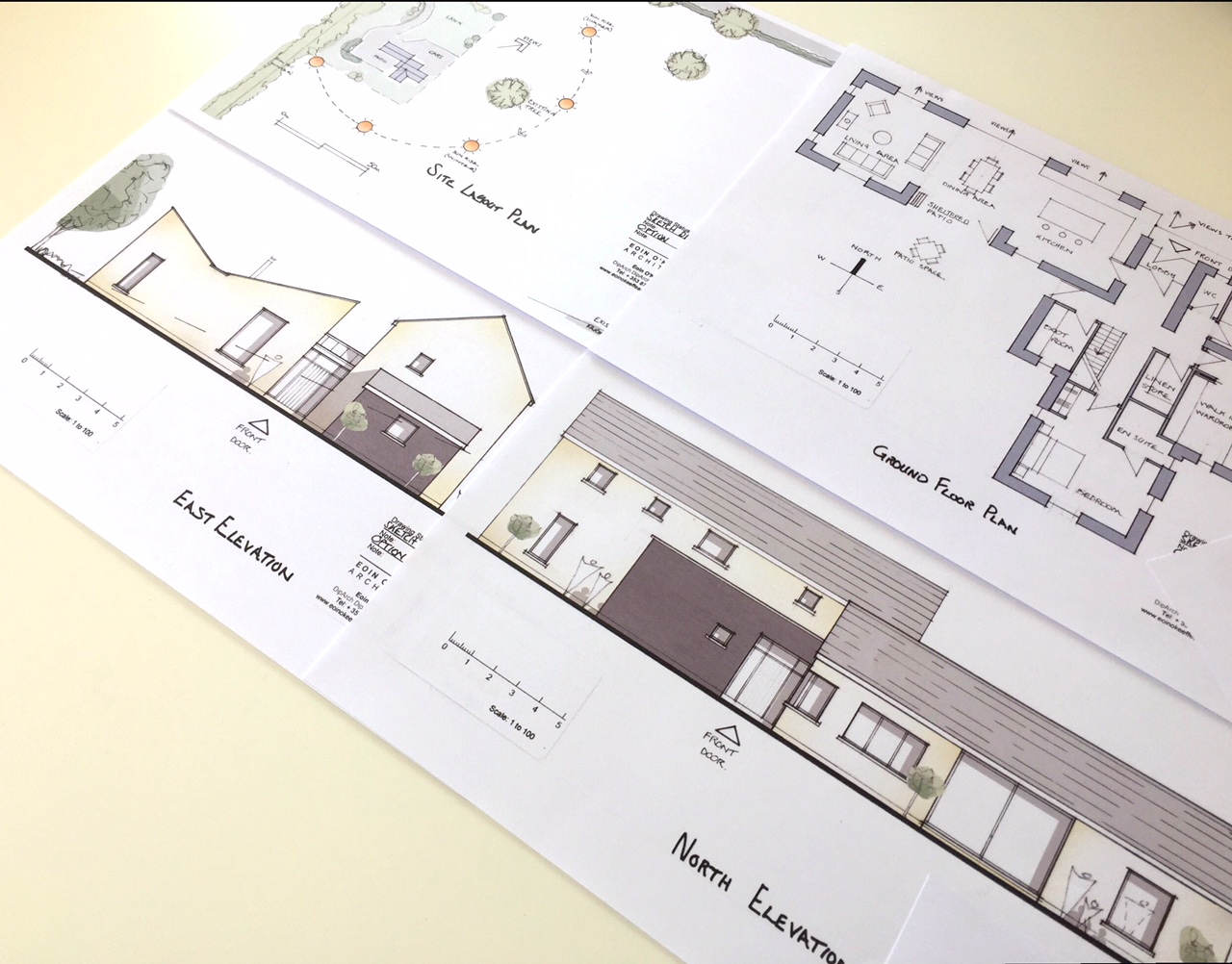New Dwelling House, Sketch Design, Hand Drawing, Plan, Site Plan, Elevations, Options. Eoin O'Keefe Architects.