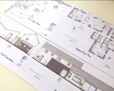 Sketch Design Elevations, Rural Dwelling House, River Views. Eoin O'Keeffe Architects. Cork Architect. Waterford Architect. Architects in Dungarvan, Fermoy, Waterford, Youghal, Clonmel, Cork.